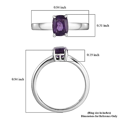 African Amethyst 1.30 ctw Solitaire Ring in Platinum Over Sterling Silver (Size 10.0)
