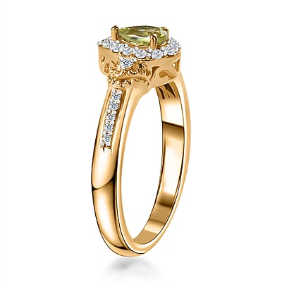 Premium Sava Sphene and White Zircon Halo Ring in Vermeil Yellow Gold Over Sterling Silver (Size 10.0) 0.50 ctw