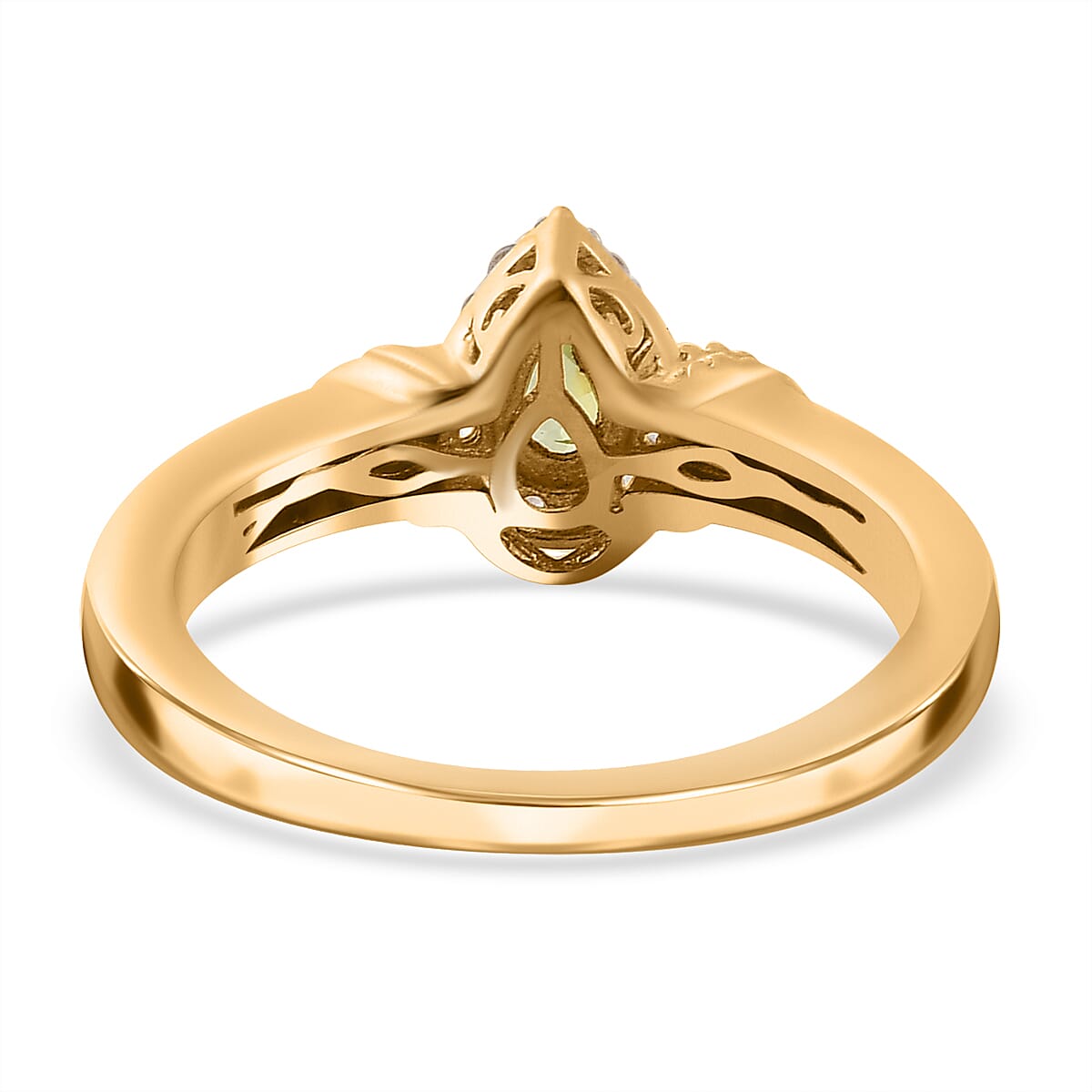 Premium Sava Sphene and White Zircon Halo Ring in Vermeil Yellow Gold Over Sterling Silver (Size 10.0) 0.50 ctw