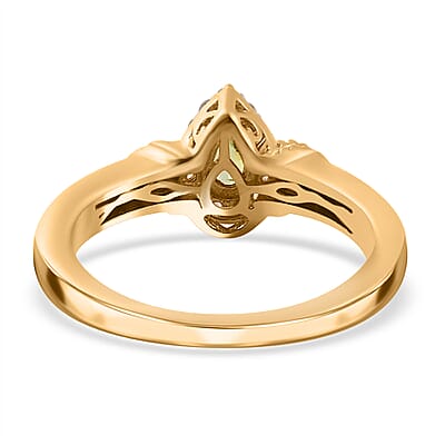 Premium Sava Sphene and White Zircon Halo Ring in Vermeil Yellow Gold Over Sterling Silver (Size 10.0) 0.50 ctw