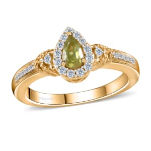 Premium Sava Sphene and White Zircon Halo Ring in Vermeil Yellow Gold Over Sterling Silver (Size 5.0) 0.50 ctw