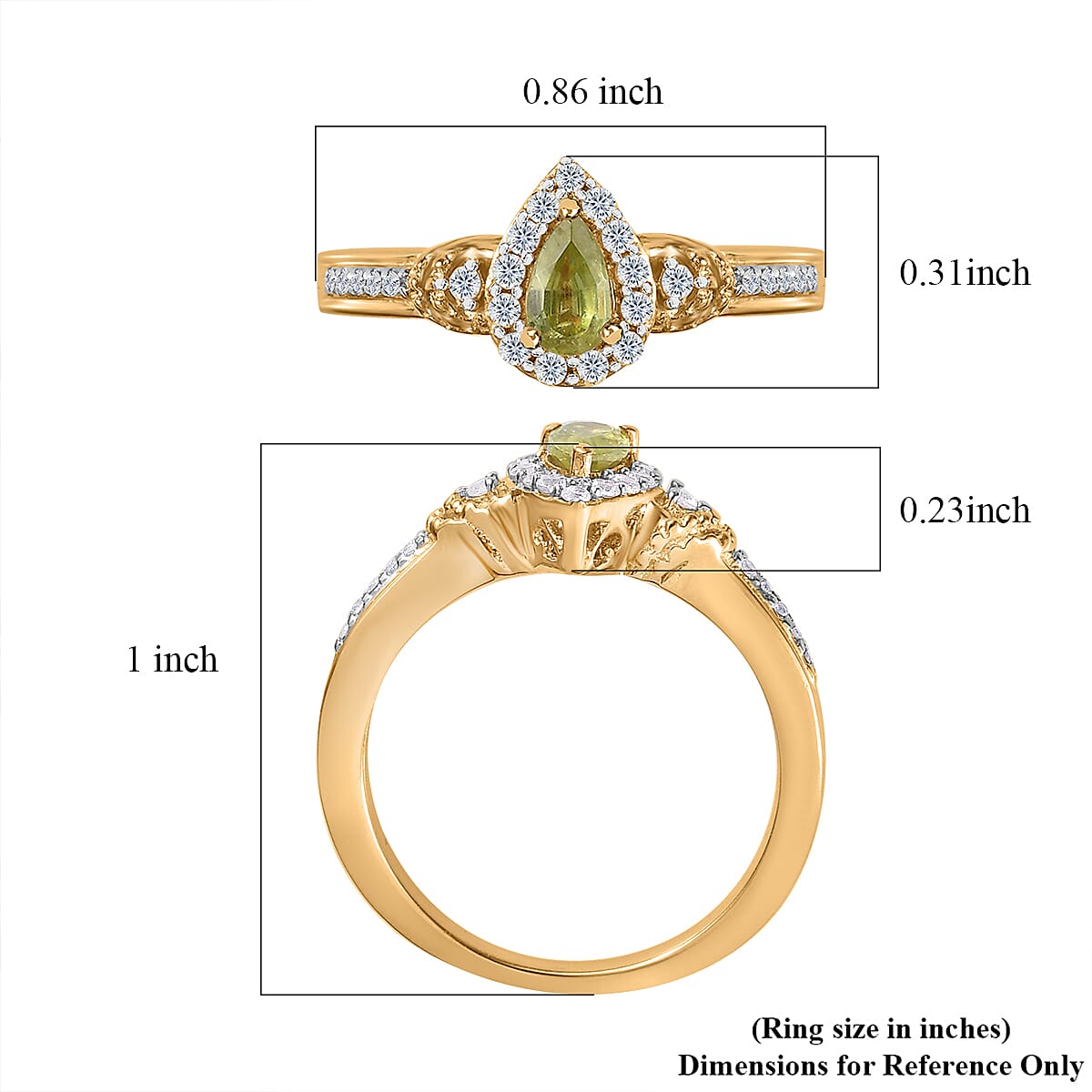 Premium Sava Sphene and White Zircon Halo Ring in Vermeil Yellow Gold Over Sterling Silver (Size 5.0) 0.50 ctw