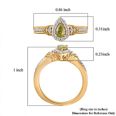 Premium Sava Sphene and White Zircon Halo Ring in Vermeil Yellow Gold Over Sterling Silver (Size 5.0) 0.50 ctw
