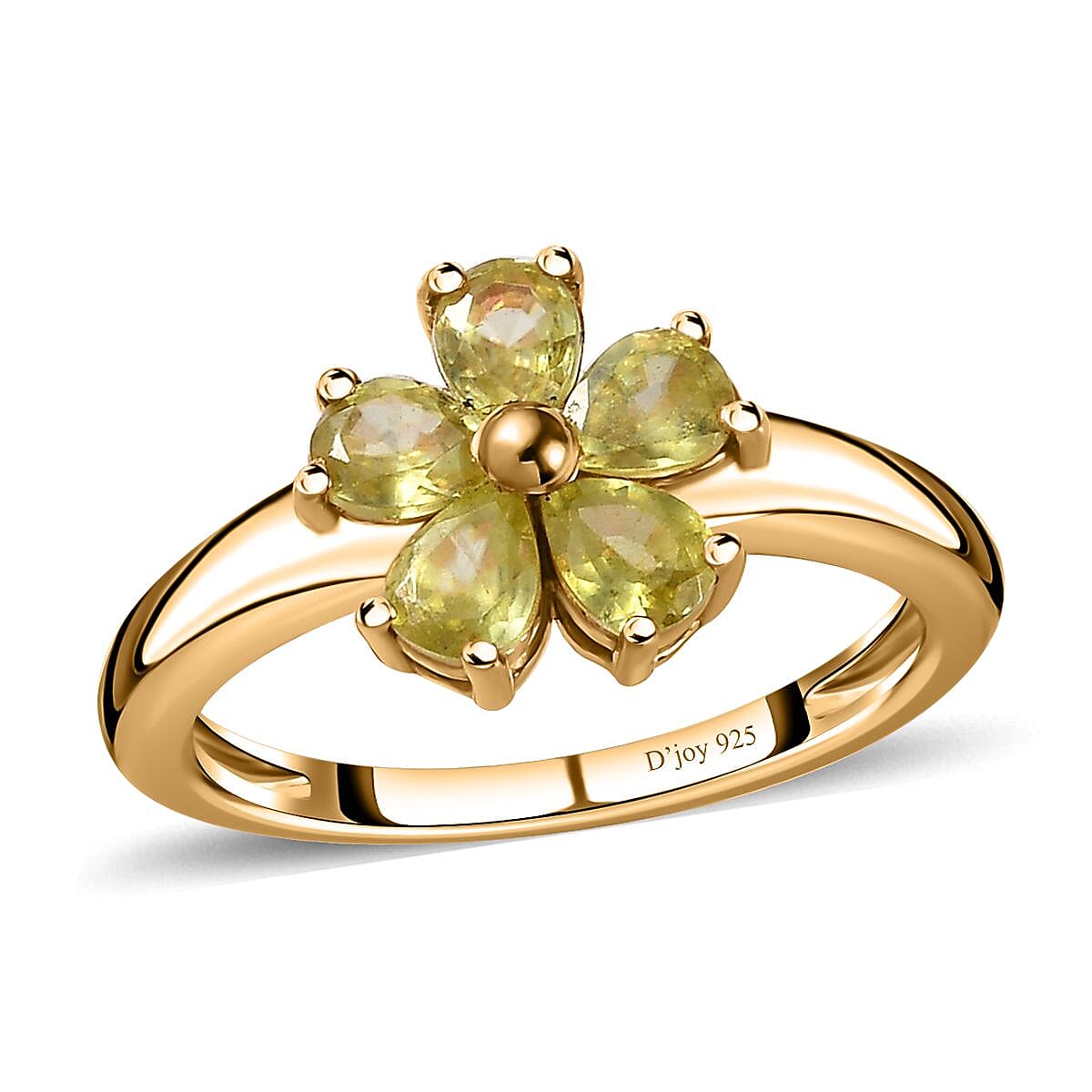 Premium Sava Sphene Floral Ring in Vermeil Yellow Gold Over Sterling Silver (Size 10.0) 0.85 ctw