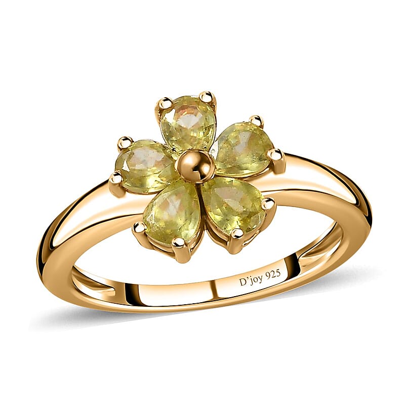 Premium Sava Sphene Floral Ring in Vermeil Yellow Gold Over Sterling Silver (Size 10.0) 0.85 ctw