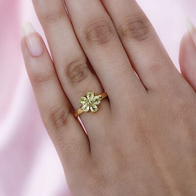 Premium Sava Sphene Floral Ring in Vermeil Yellow Gold Over Sterling Silver (Size 10.0) 0.85 ctw
