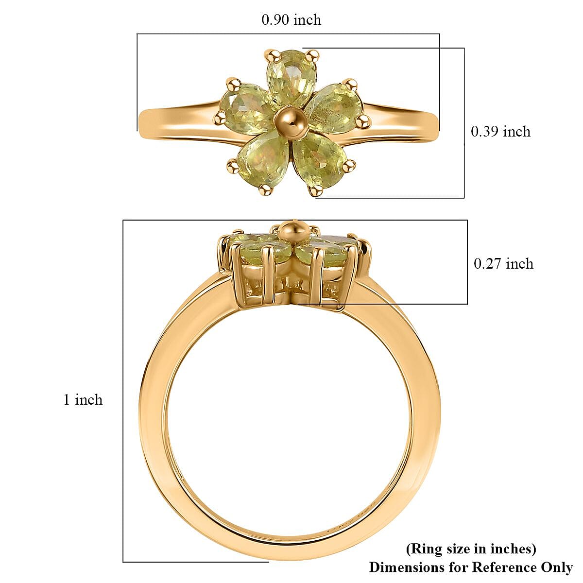 Premium Sava Sphene Floral Ring in Vermeil Yellow Gold Over Sterling Silver (Size 10.0) 0.85 ctw