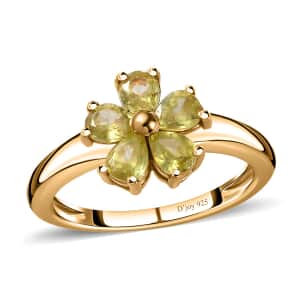 Premium Sava Sphene Floral Ring in Vermeil Yellow Gold Over Sterling Silver (Size 9.0) 0.85 ctw