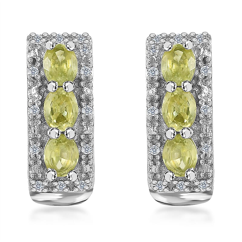 Premium Sava Sphene and Multi Gemstone Omega Clip Earrings in Platinum Over Sterling Silver 1.30 ctw