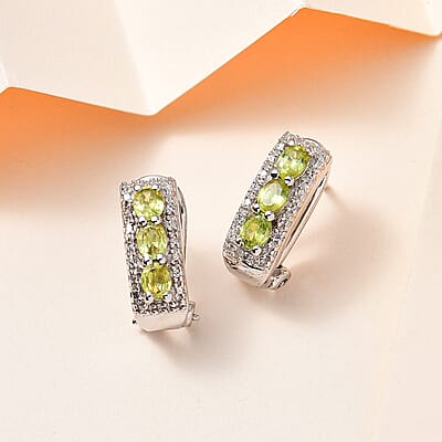 Premium Sava Sphene and Multi Gemstone Omega Clip Earrings in Platinum Over Sterling Silver 1.30 ctw