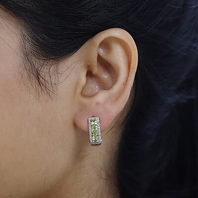 Premium Sava Sphene and Multi Gemstone Omega Clip Earrings in Platinum Over Sterling Silver 1.30 ctw