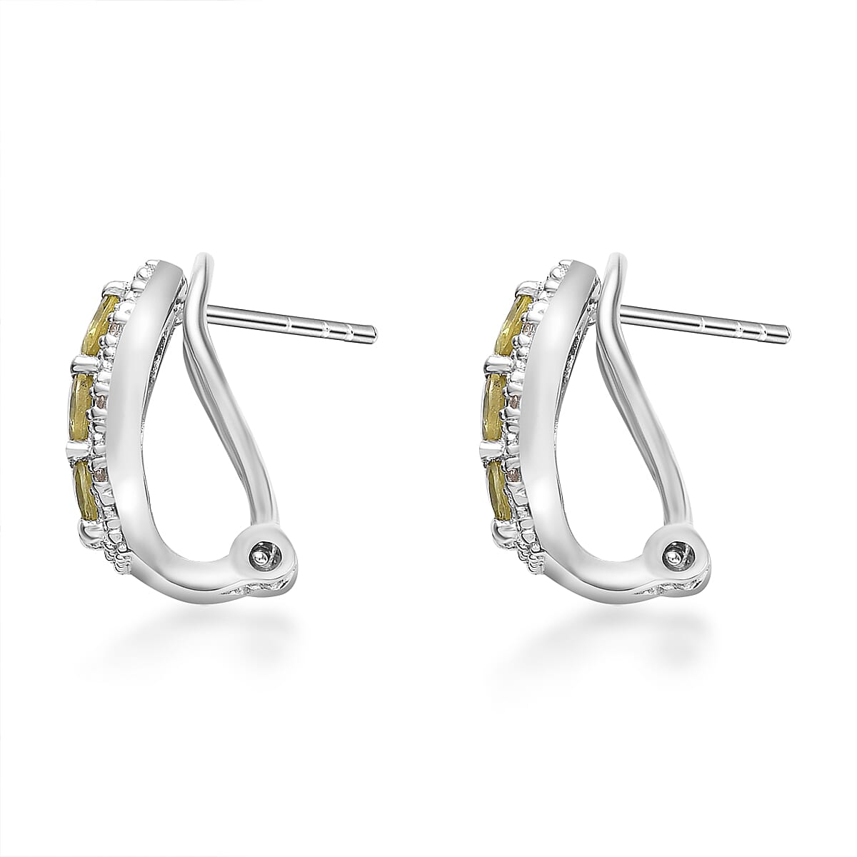 Premium Sava Sphene and Multi Gemstone Omega Clip Earrings in Platinum Over Sterling Silver 1.30 ctw