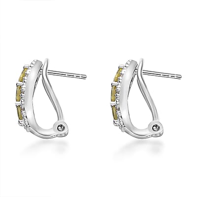 Premium Sava Sphene and Multi Gemstone Omega Clip Earrings in Platinum Over Sterling Silver 1.30 ctw