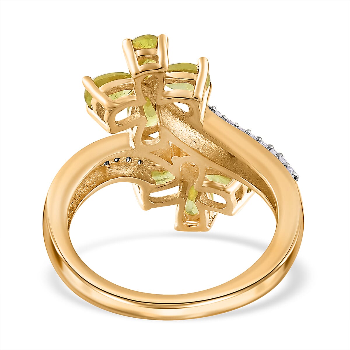Premium Sava Sphene and White Zircon Plumeria Floral Bypass Ringin Vermeil Yellow Gold Over Sterling Silver (Size 7.0) 2.15 ctw image number 4