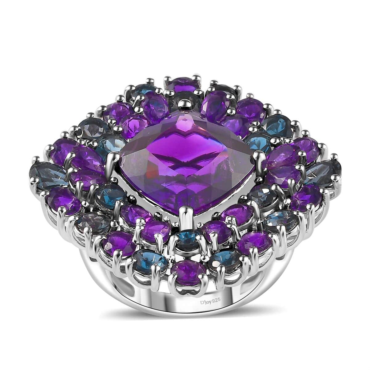 African Amethyst and London Blue Topaz Double Halo Ring in Platinum Over Sterling Silver (Size 10.0) 21.30 ctw image number 0