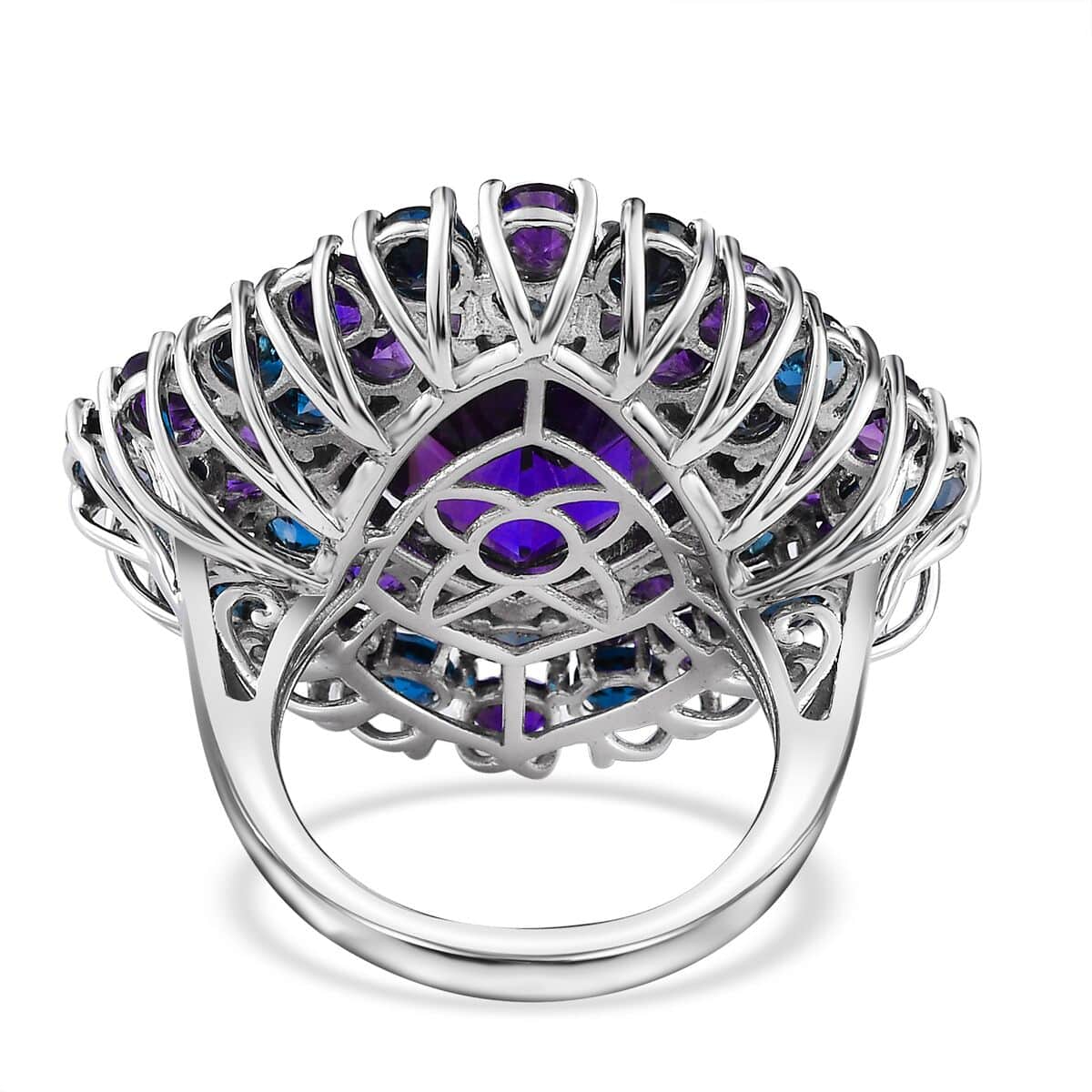 African Amethyst and London Blue Topaz Double Halo Ring in Platinum Over Sterling Silver (Size 10.0) 21.30 ctw image number 4