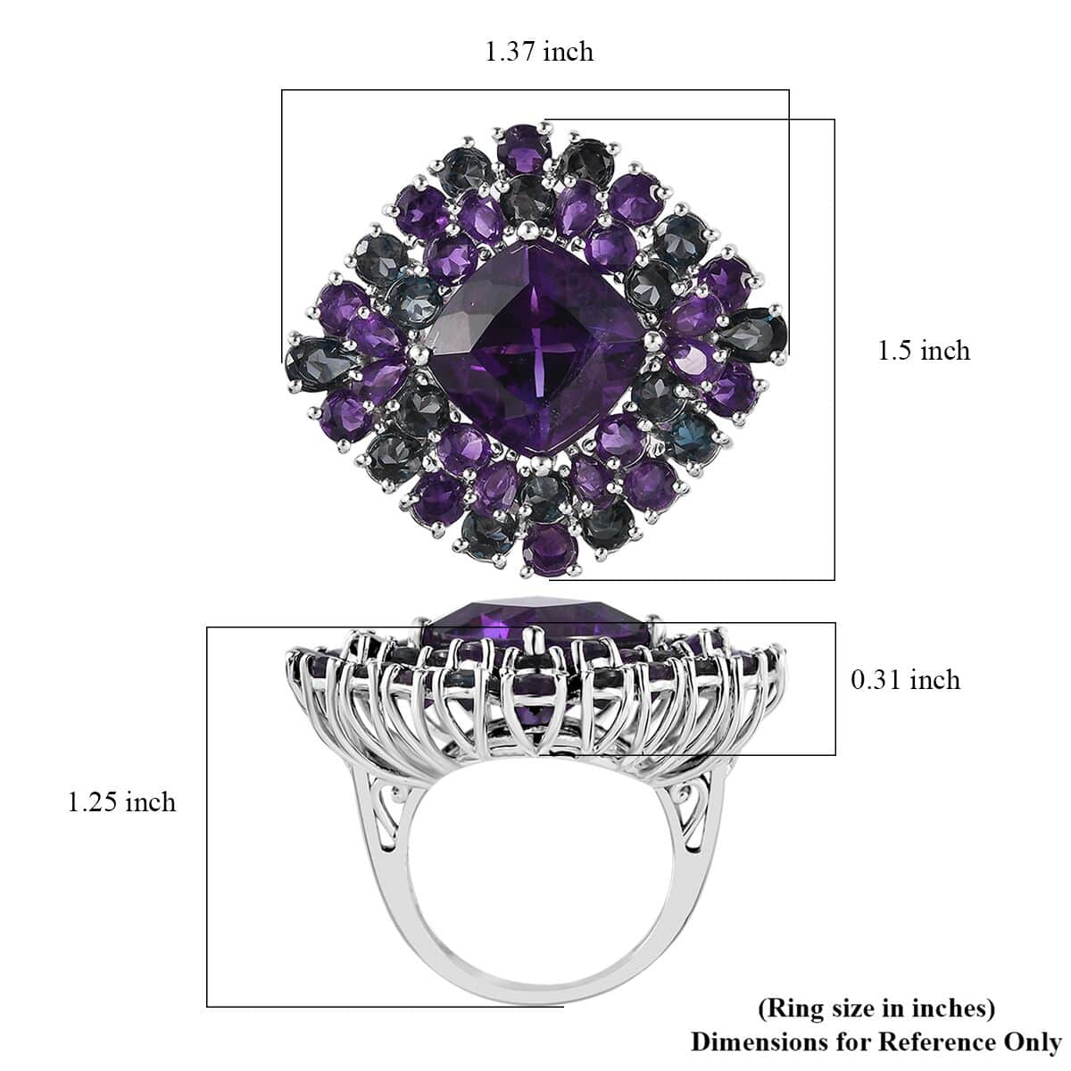 African Amethyst and London Blue Topaz Double Halo Ring in Platinum Over Sterling Silver (Size 10.0) 21.30 ctw image number 5