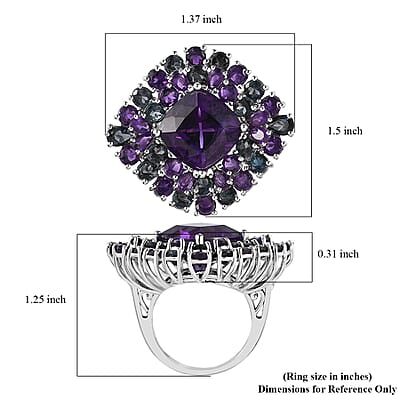 African Amethyst and London Blue Topaz Double Halo Ring in Platinum Over Sterling Silver (Size 10.0) 21.30 ctw