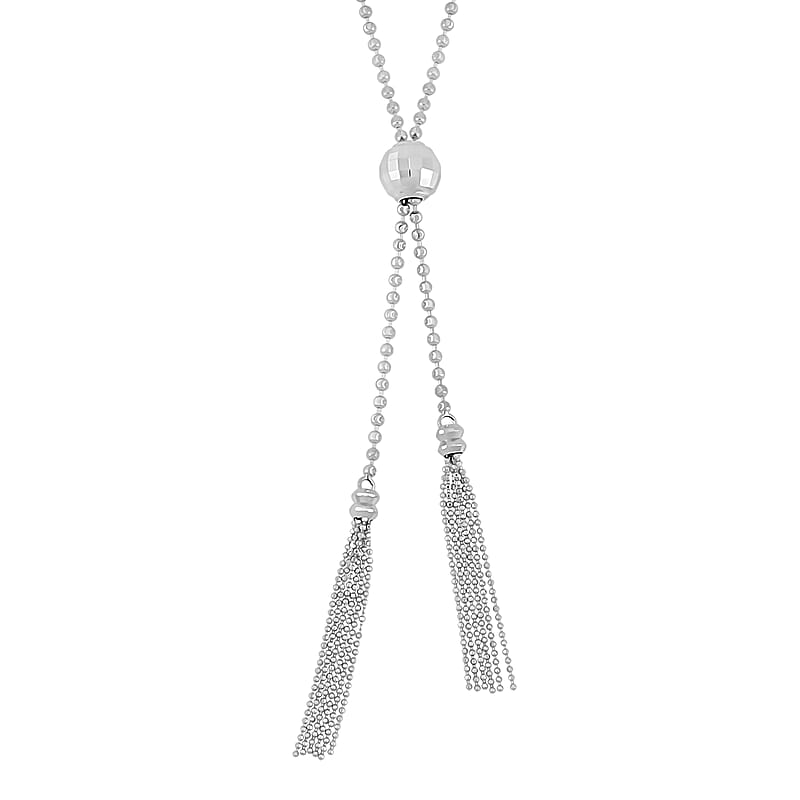950 Platinum Beaded Necklace with Tassels Necklace 20-22 Inches 16.50 Grams