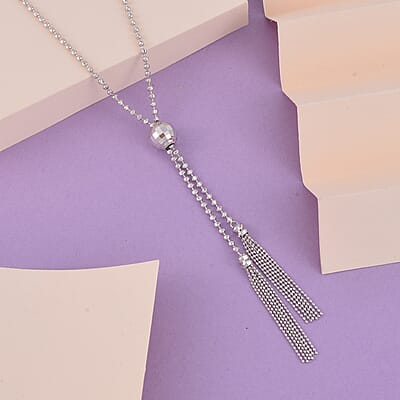 950 Platinum Beaded Necklace with Tassels Necklace 20-22 Inches 16.50 Grams