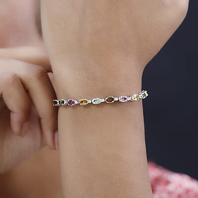 Multi-Tourmaline and White Zircon Bracelet in Platinum Over Sterling Silver (6.50 In) 5.50 ctw
