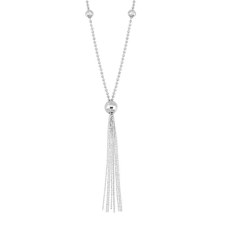 950 Platinum Beaded Necklace with Tassels 20-22 Inches 16 Grams