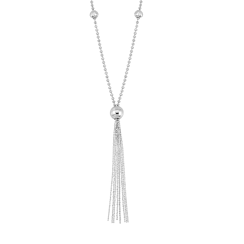 950 Platinum Beaded Necklace with Tassels 20-22 Inches 16 Grams