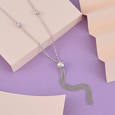 950 Platinum Beaded Necklace with Tassels 20-22 Inches 16 Grams