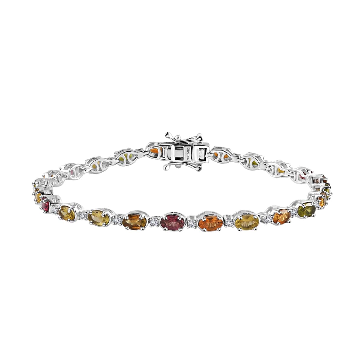 Multi-Tourmaline and White Zircon Bracelet in Platinum Over Sterling Silver (7.25 In) 6.00 ctw image number 0