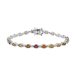 Multi-Tourmaline and White Zircon Bracelet in Platinum Over Sterling Silver (7.25 In) 6.00 ctw