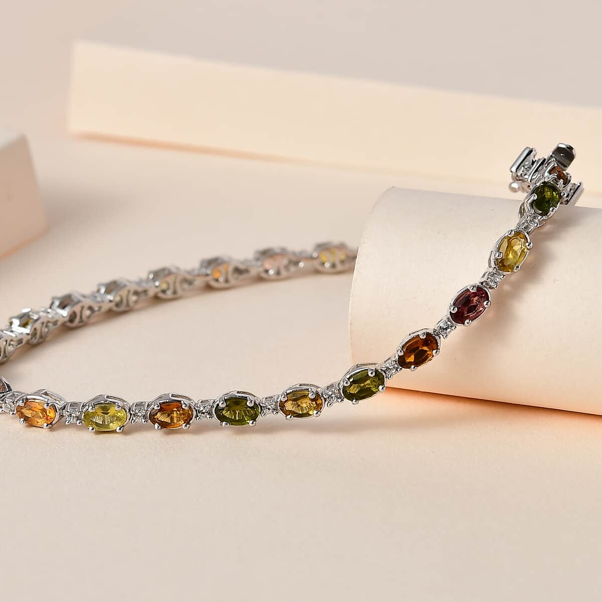 Multi-Tourmaline and White Zircon Bracelet in Platinum Over Sterling Silver (7.25 In) 6.00 ctw image number 1