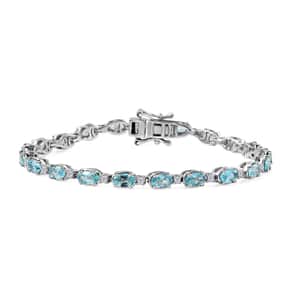 Madagascar Paraiba Apatite and White Zircon Bracelet in Platinum Over Sterling Silver (6.50 In) 4.65 ctw