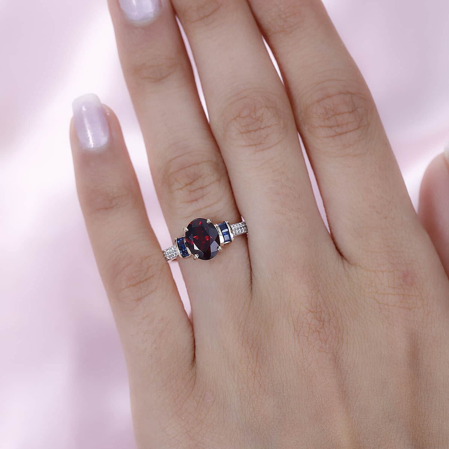 Luxoro 10K Rose Gold Premium Tanzanian Wine Garnet and Blue Sapphire and G-H I2 Diamond Ring (Size 10.0) 2.60 ctw