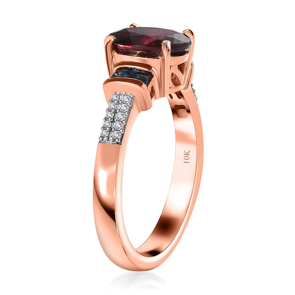 Luxoro 10K Rose Gold Premium Tanzanian Wine Garnet and Blue Sapphire and G-H I2 Diamond Ring (Size 10.0) 2.60 ctw image number 3