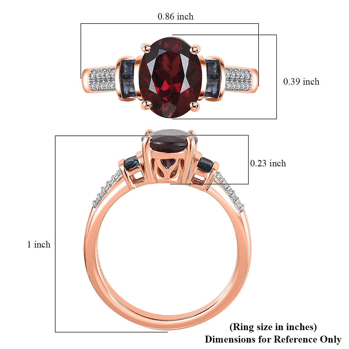 Luxoro 10K Rose Gold Premium Tanzanian Wine Garnet and Blue Sapphire and G-H I2 Diamond Ring (Size 10.0) 2.60 ctw image number 5