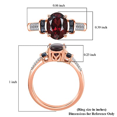 Luxoro 10K Rose Gold Premium Tanzanian Wine Garnet and Blue Sapphire and G-H I2 Diamond Ring (Size 10.0) 2.60 ctw