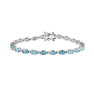 Betroka Blue Apatite and White Zircon Bracelet in Platinum Over Sterling Silver (7.25 In) 6.15 ctw