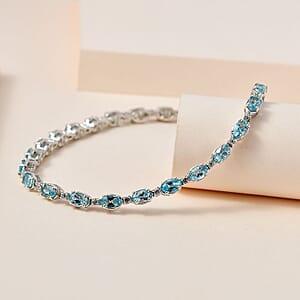 Betroka Blue Apatite and White Zircon Bracelet in Platinum Over Sterling Silver (7.25 In) 6.15 ctw