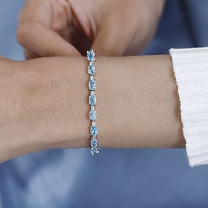 Betroka Blue Apatite and White Zircon Bracelet in Platinum Over Sterling Silver (7.25 In) 6.15 ctw
