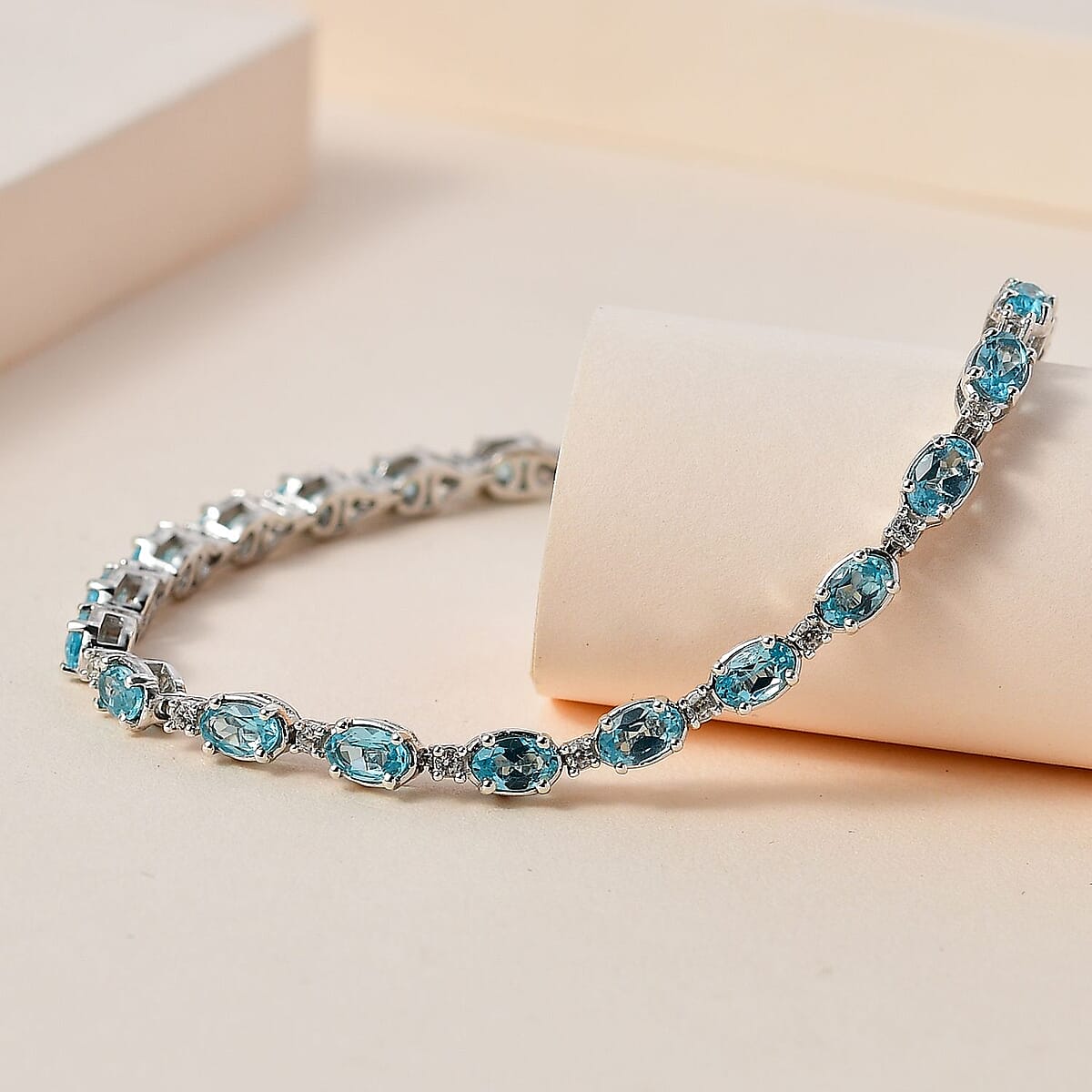 Betroka Blue Apatite and White Zircon Bracelet in Platinum Over Sterling Silver (8.00 In) 7.35 ctw image number 1