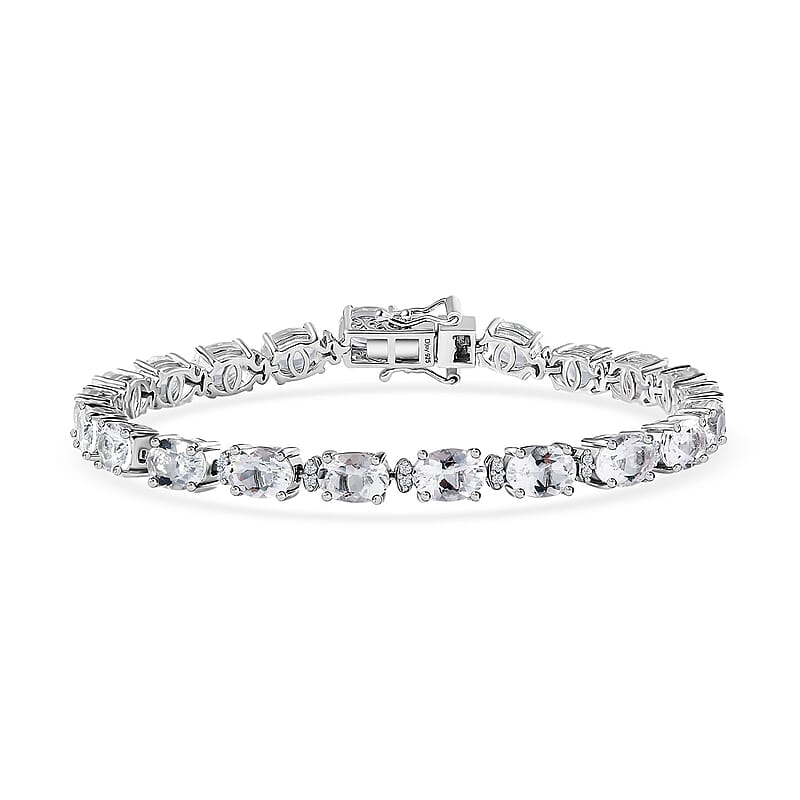 D'Joy Brazilian Petalite and White Zircon 12.40 ctw Bracelet in Platinum Over Sterling Silver (7.25 In)
