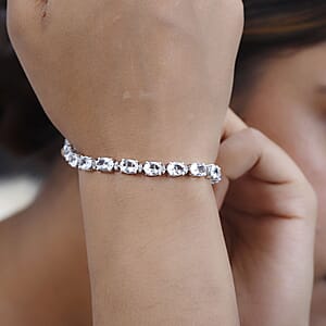 D'Joy Brazilian Petalite and White Zircon 12.40 ctw Bracelet in Platinum Over Sterling Silver (7.25 In)