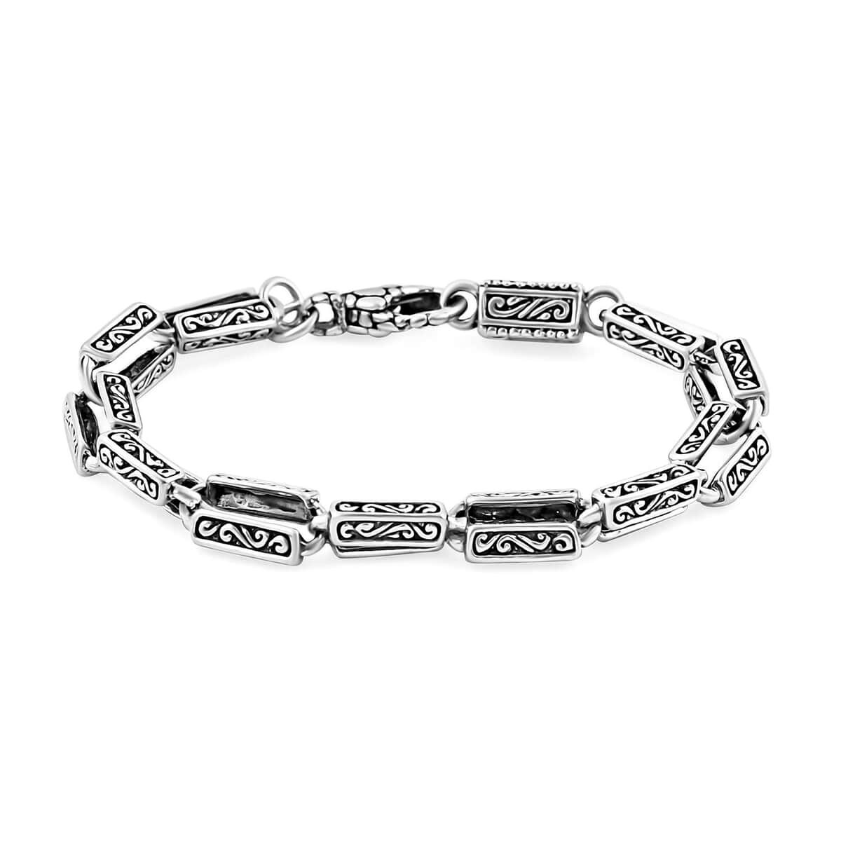 Bali Legacy Sterling Silver Engraved Rectangular Link Bracelet (6.50 In) 15.50 Grams image number 0