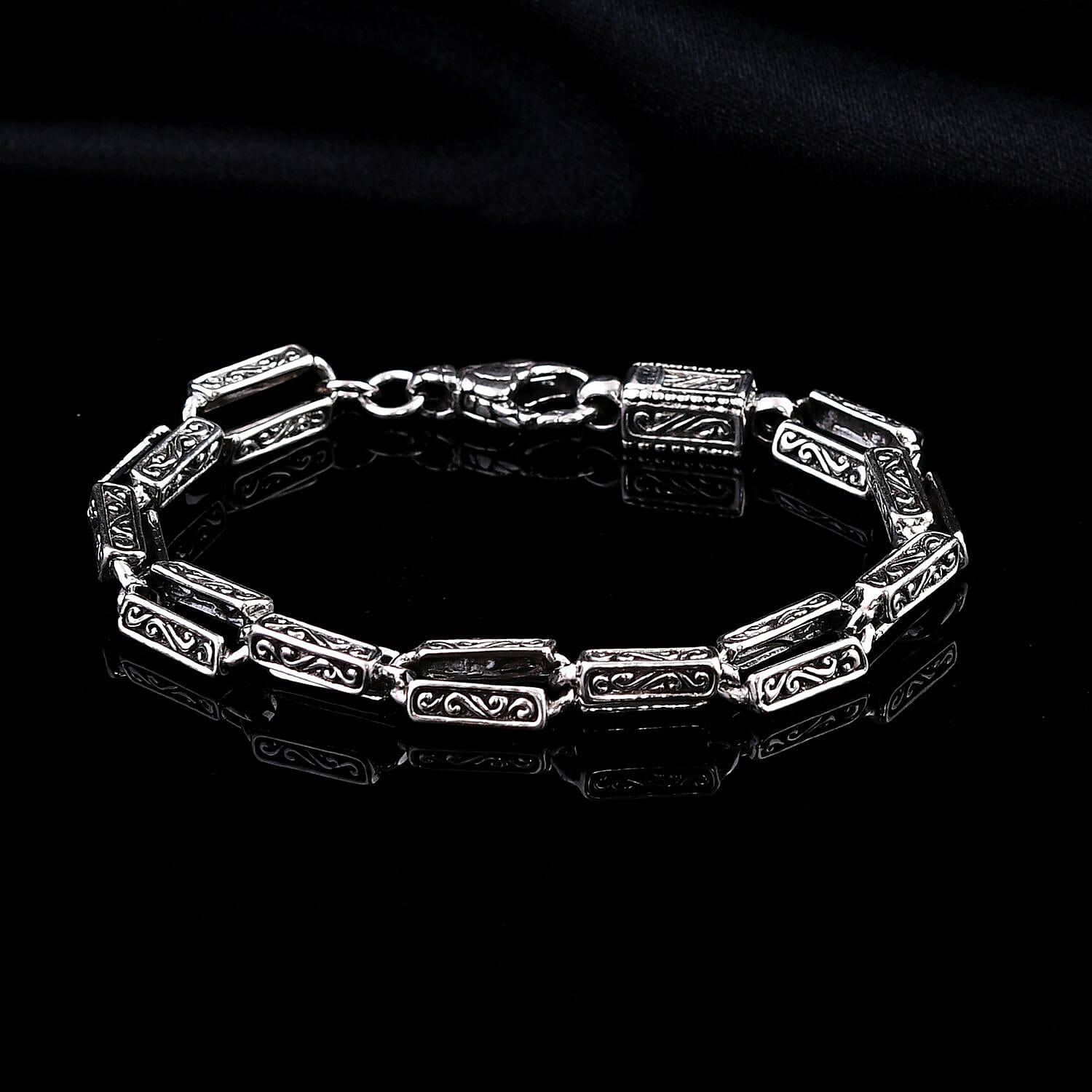 Bali Legacy Sterling Silver Engraved Rectangular Link Bracelet (6.50 In) 15.50 Grams