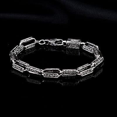 Bali Legacy Sterling Silver Engraved Rectangular Link Bracelet (6.50 In) 15.50 Grams