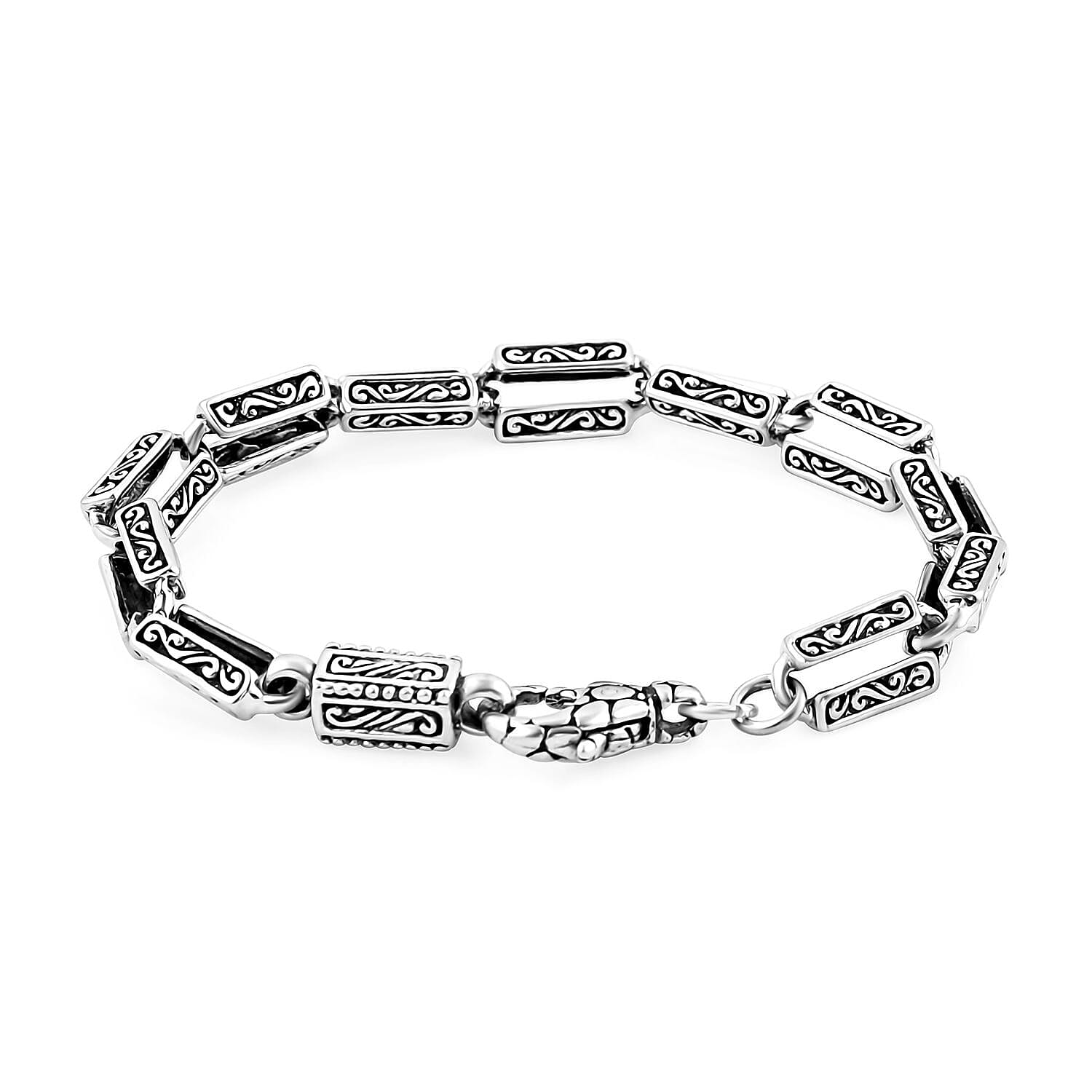 Bali Legacy Sterling Silver Engraved Rectangular Link Bracelet (6.50 In) 15.50 Grams