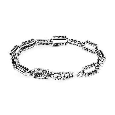 Bali Legacy Sterling Silver Engraved Rectangular Link Bracelet (6.50 In) 15.50 Grams
