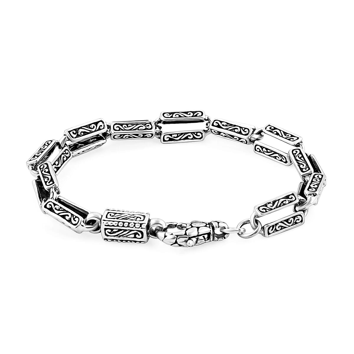 Bali Legacy Sterling Silver Engraved Rectangular Link Bracelet (7.25 In) 17 Grams image number 3