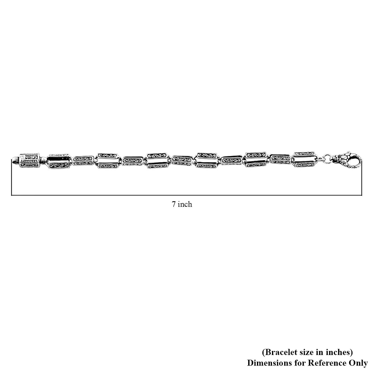 Bali Legacy Sterling Silver Engraved Rectangular Link Bracelet (7.25 In) 17 Grams image number 4