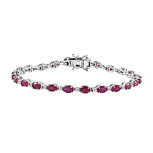 Niassa Ruby (FF) and White Zircon Bracelet in Platinum Over Sterling Silver (7.25 In) 8.10 ctw